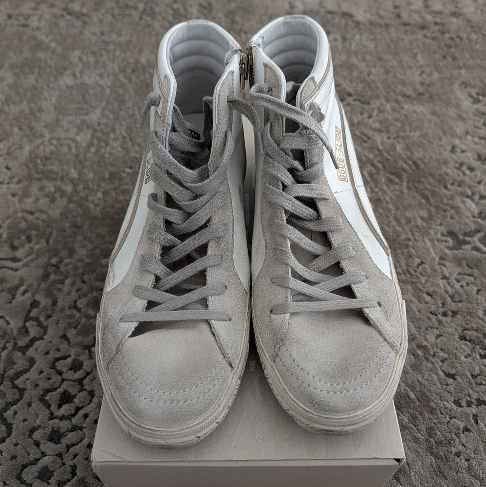 Golden Goose Slide High Top Sneaker Suede Toe And Star Leather White Ice Men's - Picture 6 of 13